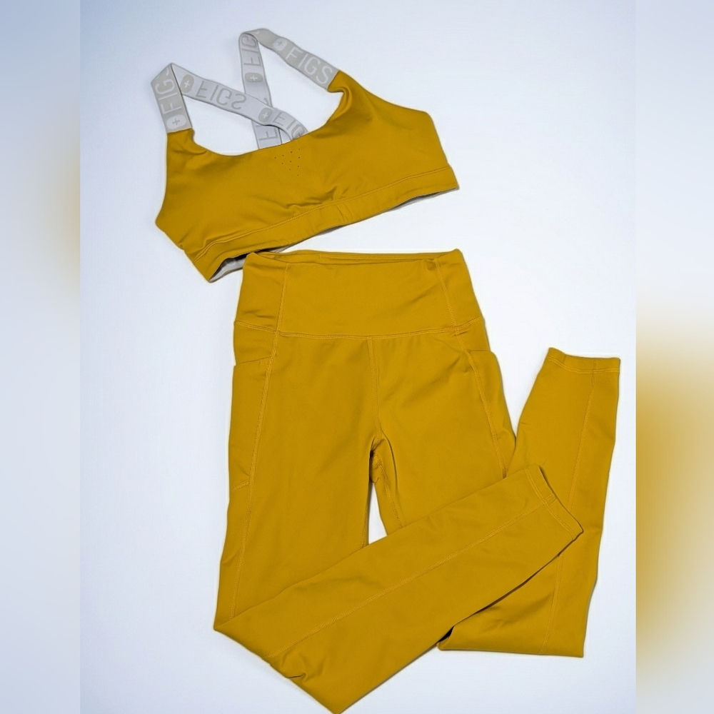 ✨ FIGS Sports Bra & High-Waisted Leggings Set – Yellow/Gold ✨ XS/M